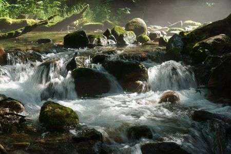 梓川に差し込む朝日