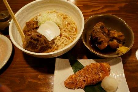 肉うどん、牛テール、炙り明太子