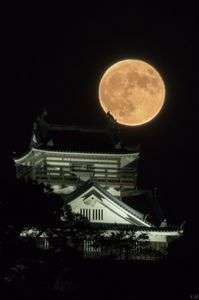 越前大野城と月のコラボ　　