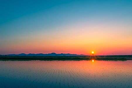 庄内平野の夕日