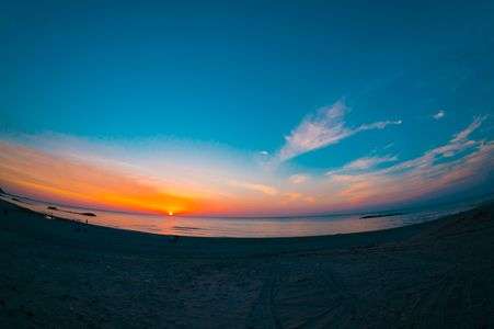 連休最終日の夕日