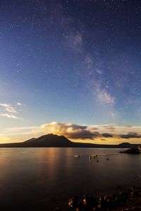 月光に消えゆく天の川(支笏湖にて)