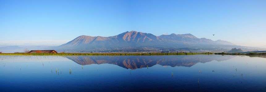 水田の阿蘇山