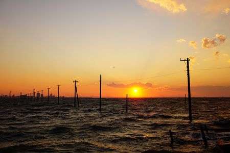 海に延びる電柱