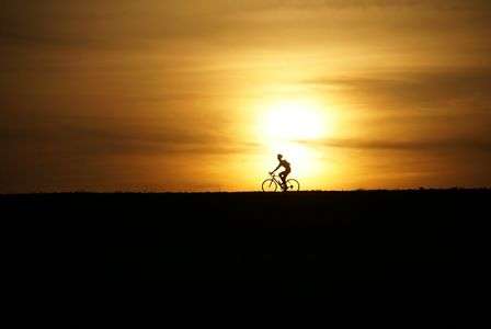 土手に沈む夕日