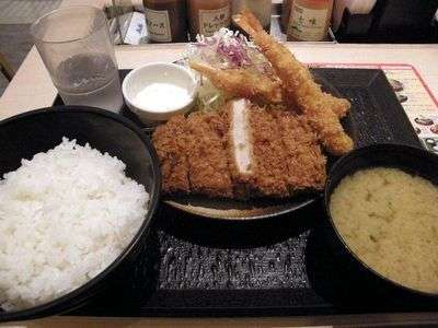 大判ヒレかつ&海老フライ(2尾)定食(ライス大盛)