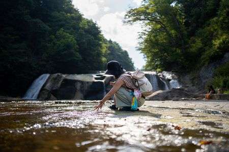 滑津大滝と親子