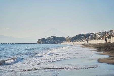 冬の海、富士山