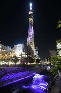 スカイツリーと小川のライトアップ共演