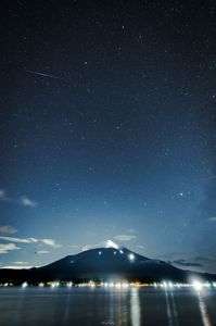 笠雲かかる夏富士とみずがめ座流星群